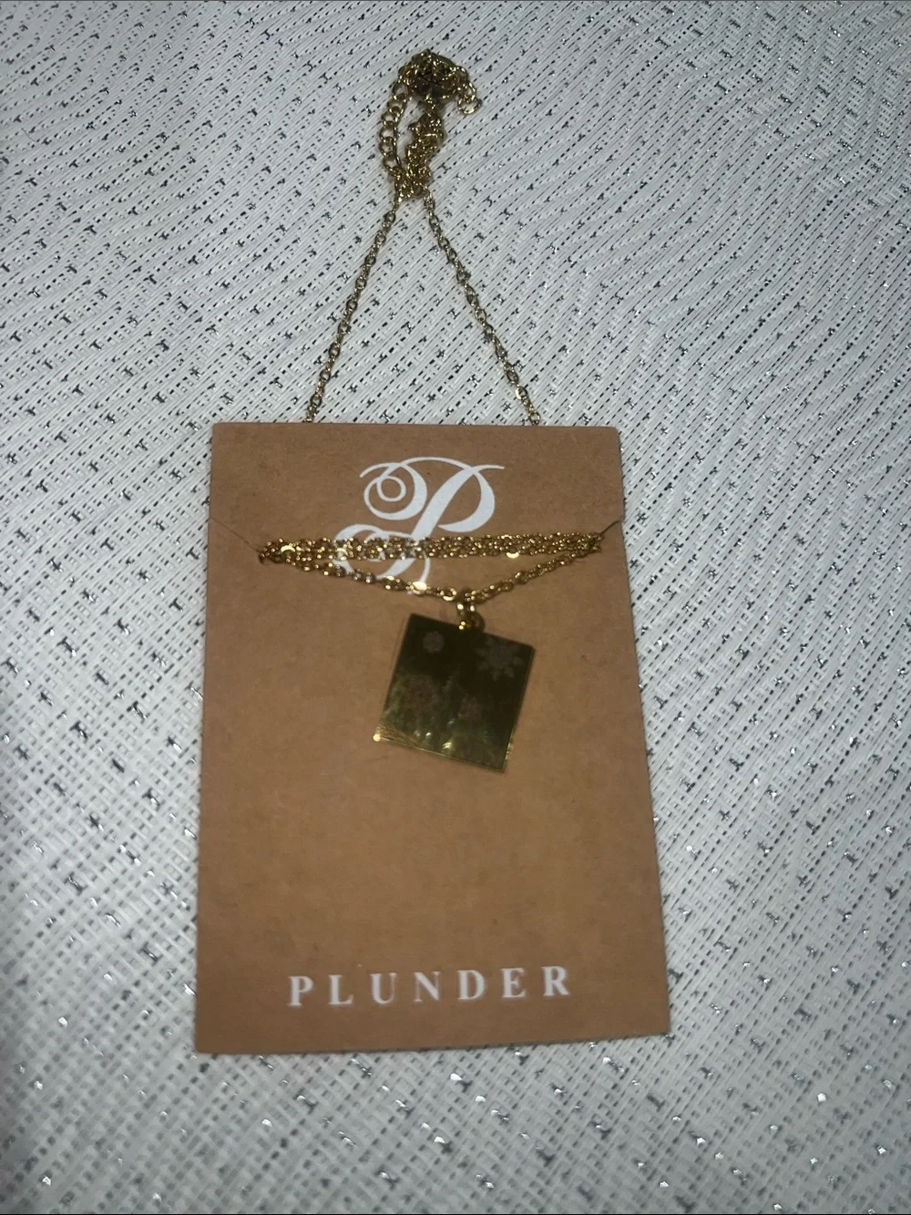 Plunder Gold Square 'Let It Snow' Pendant Necklace